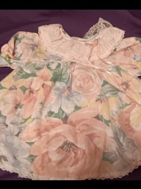 Vintage Allison Ann Pastel Floral Baby Dress with Lace Collar